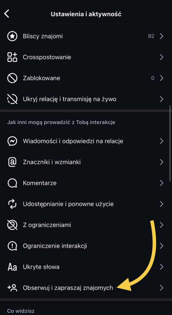 Przejdź do menu "Obserwuj i zapraszaj znajomych".